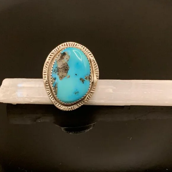 Navajo Native American Indian Made Kingsman Turquoise Sterling Silver Ring 6.5
